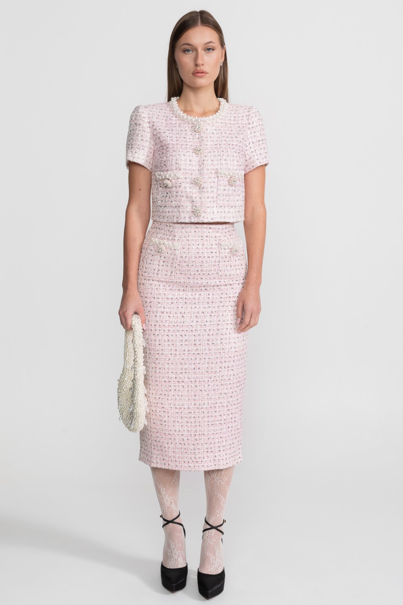 High-waisted Midi Skirt With Structured Waistband - Pink