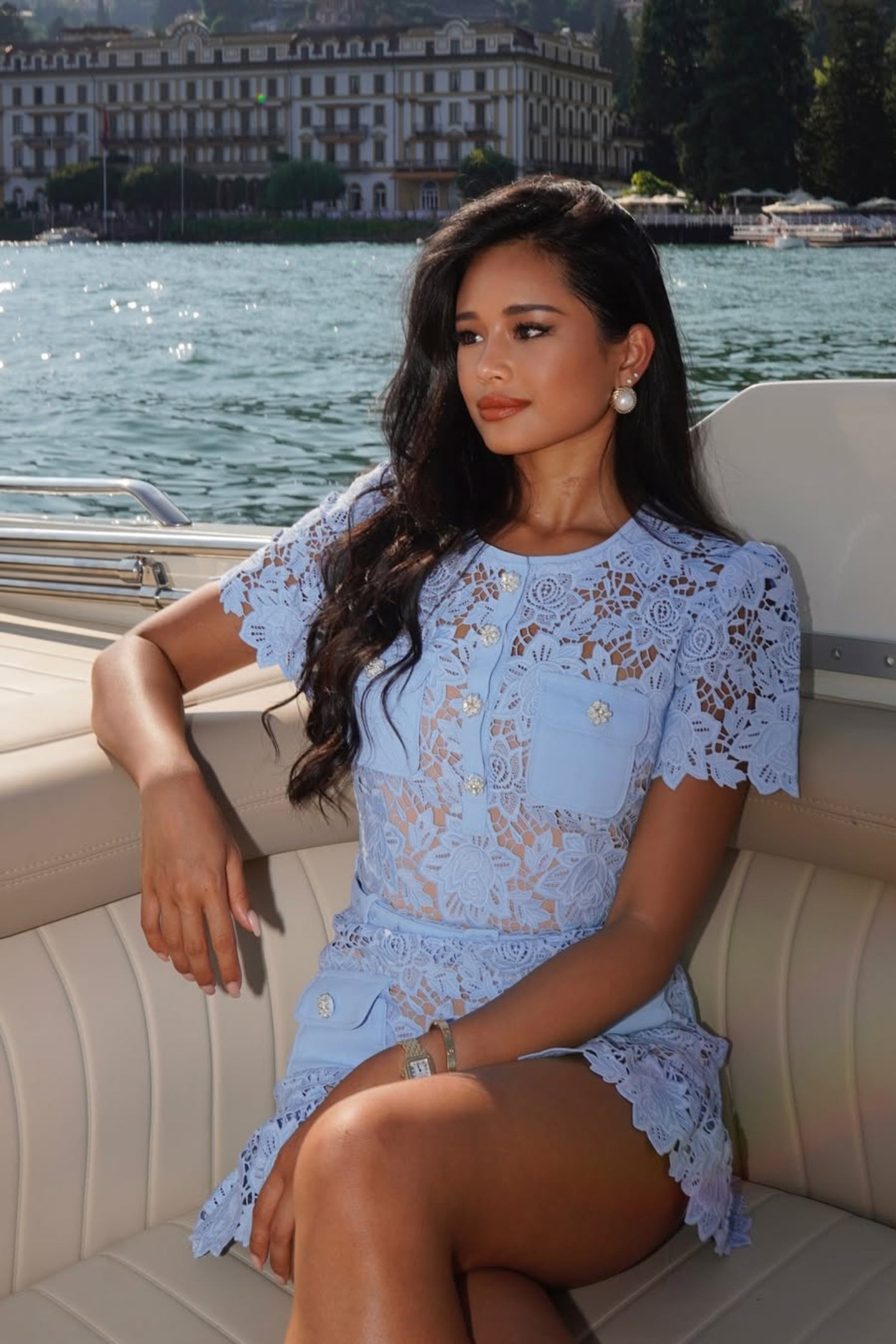 Short Sleeve Embroidered Floral Dress - Blue