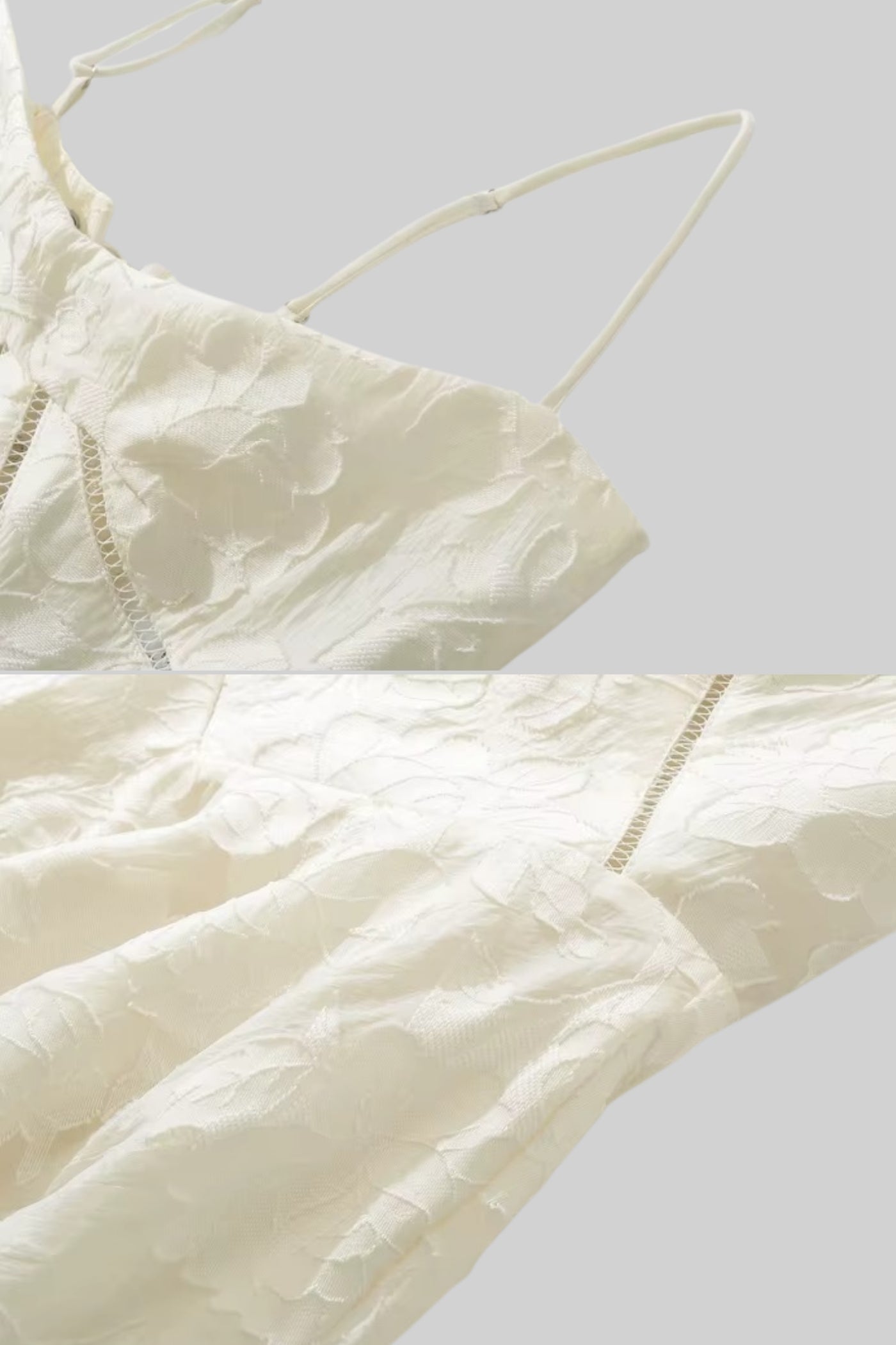 Mini Dress With Subtle Floral Pattern, Fitted Bodice And Flared Skirt - Ivoire