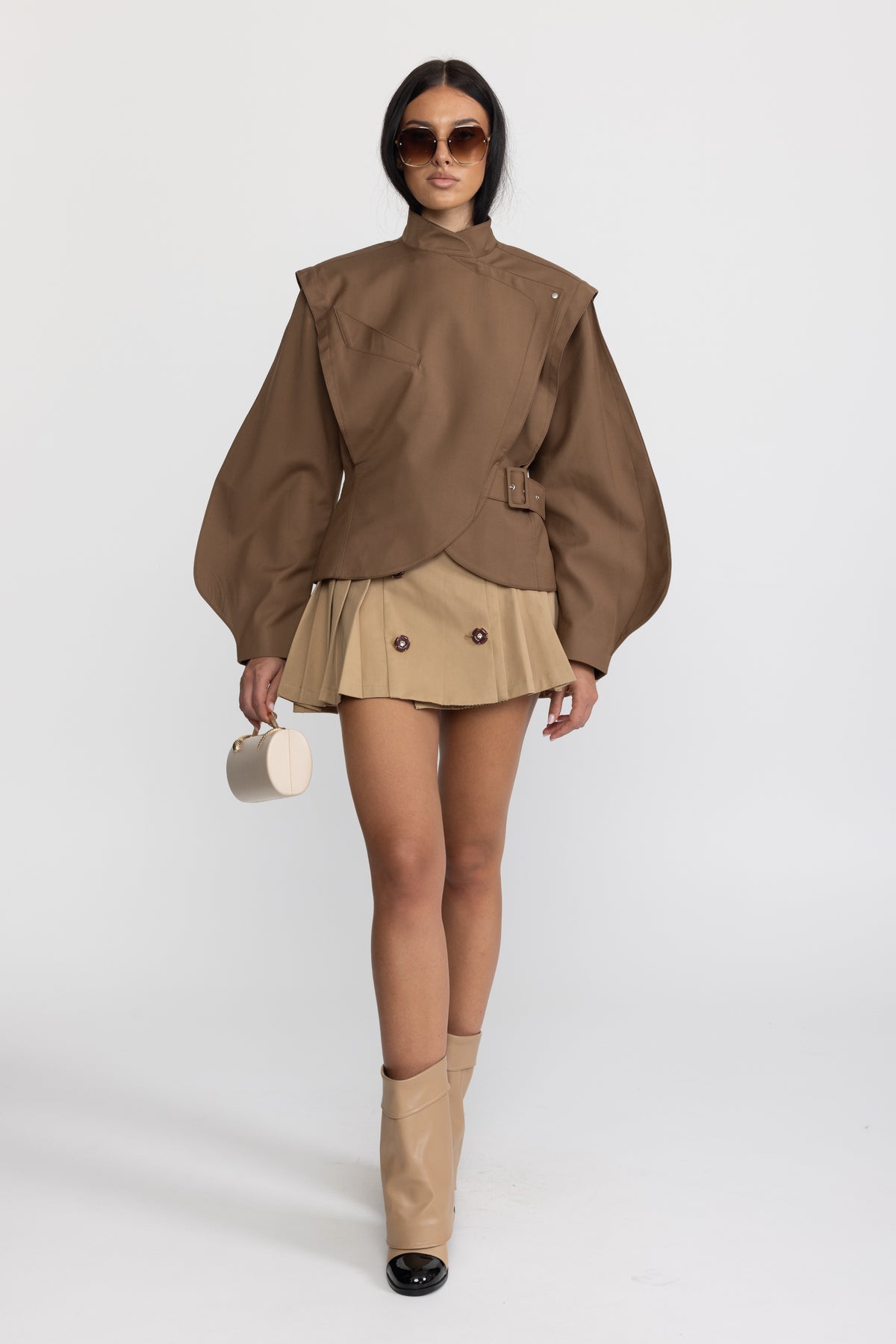 Wickeljacke mit strukturierten Ballonärmeln - Braun 