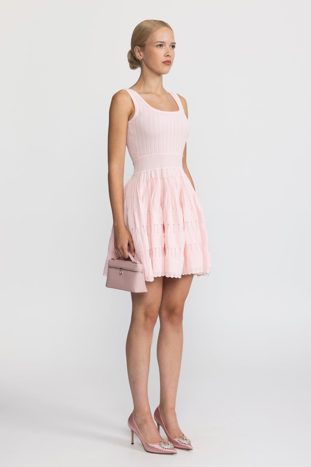 Skater-Minikleid aus Pointelle-Strick - Rosa 