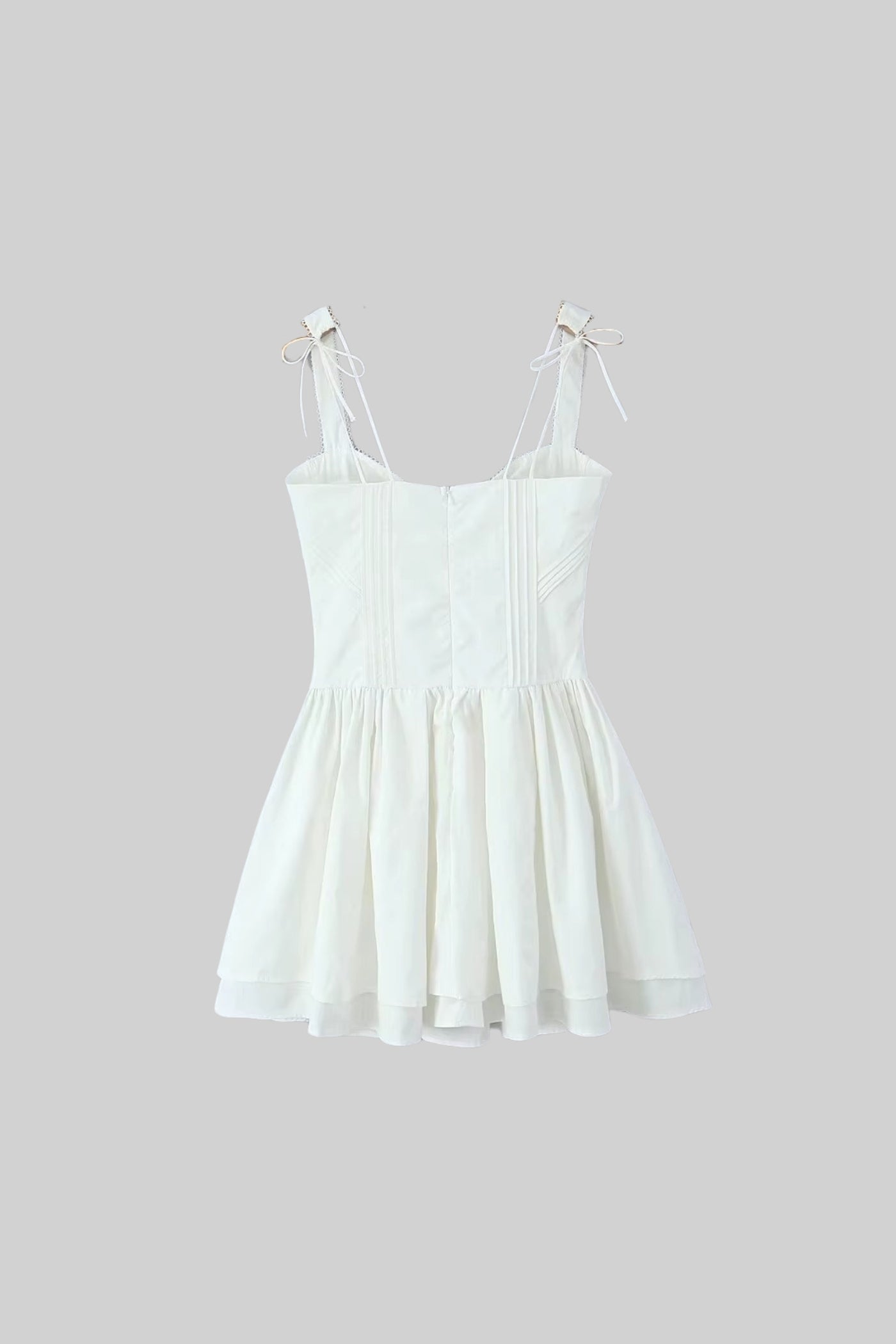 Corset Style Sleeveless Dress With Lace-Up Front Detailing - White