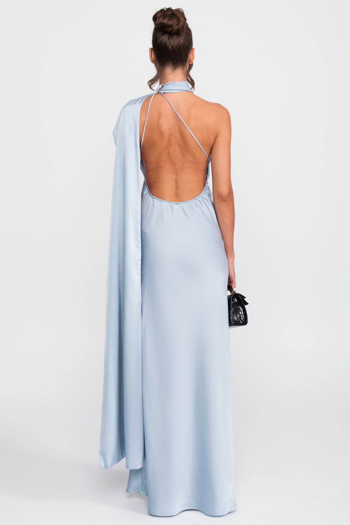 Twist-Halter-Satinkleid mit asymmetrischem Ausschnitt - Blau 