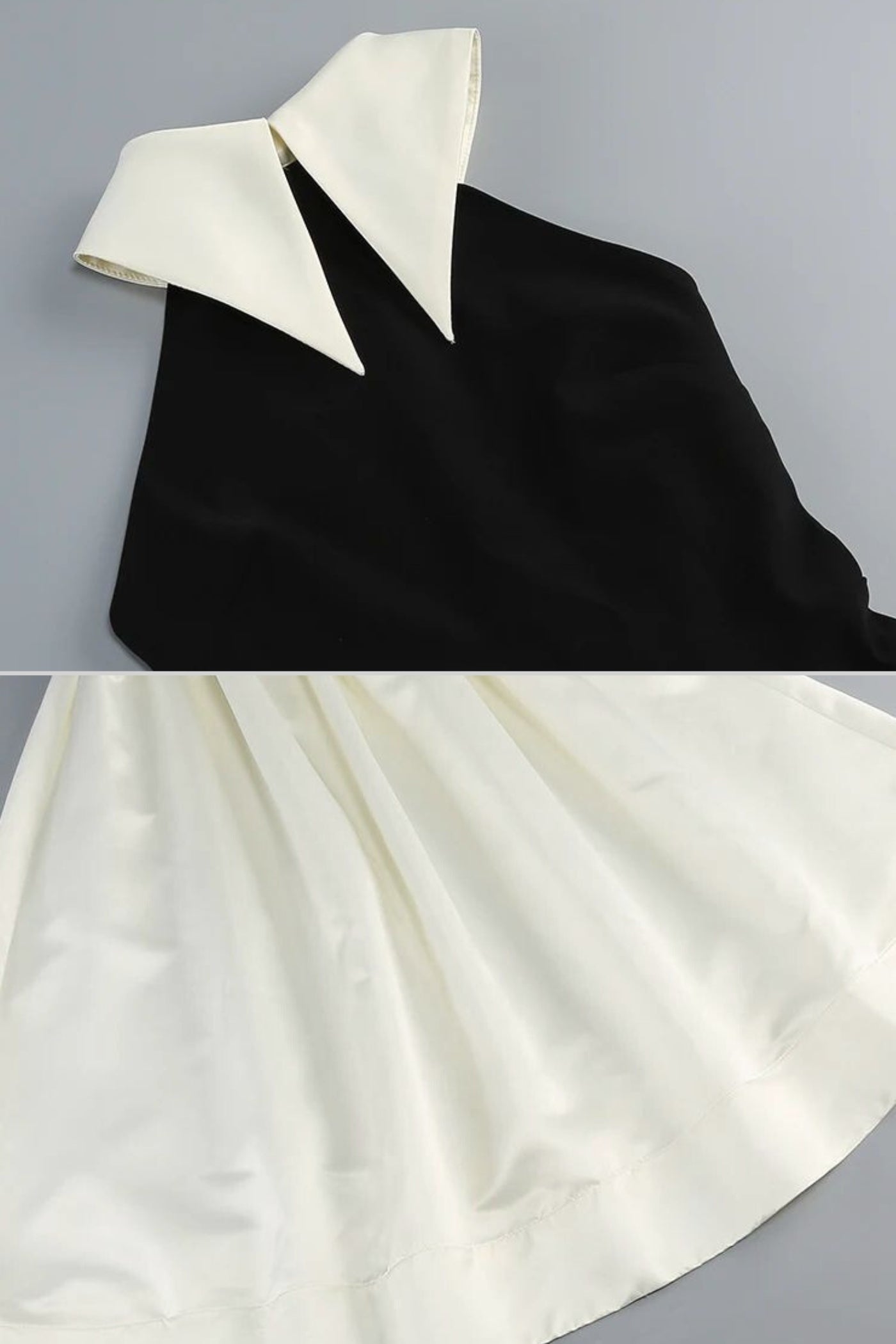 Halter Maxi Dress With Satin Collar and Full Skirt – Black/Ivoire