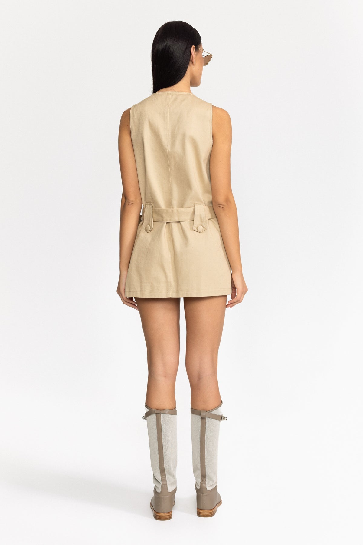 Utility-Minikleid aus Baumwolle mit Perlenanhänger - Khaki 