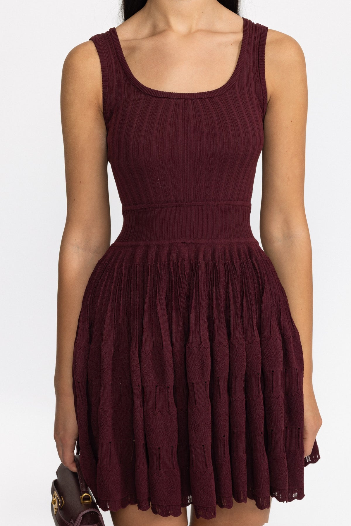 Skater-Minikleid aus Pointelle-Strick - Weinrot 