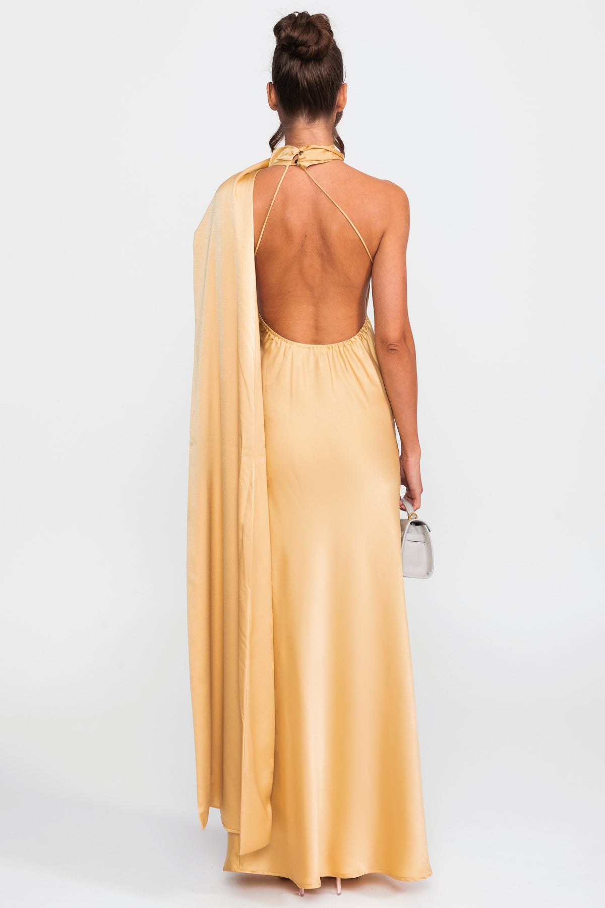 Twist-Halfter-Satin-Slip-Kleid mit asymmetrischem Ausschnitt - Gelb 