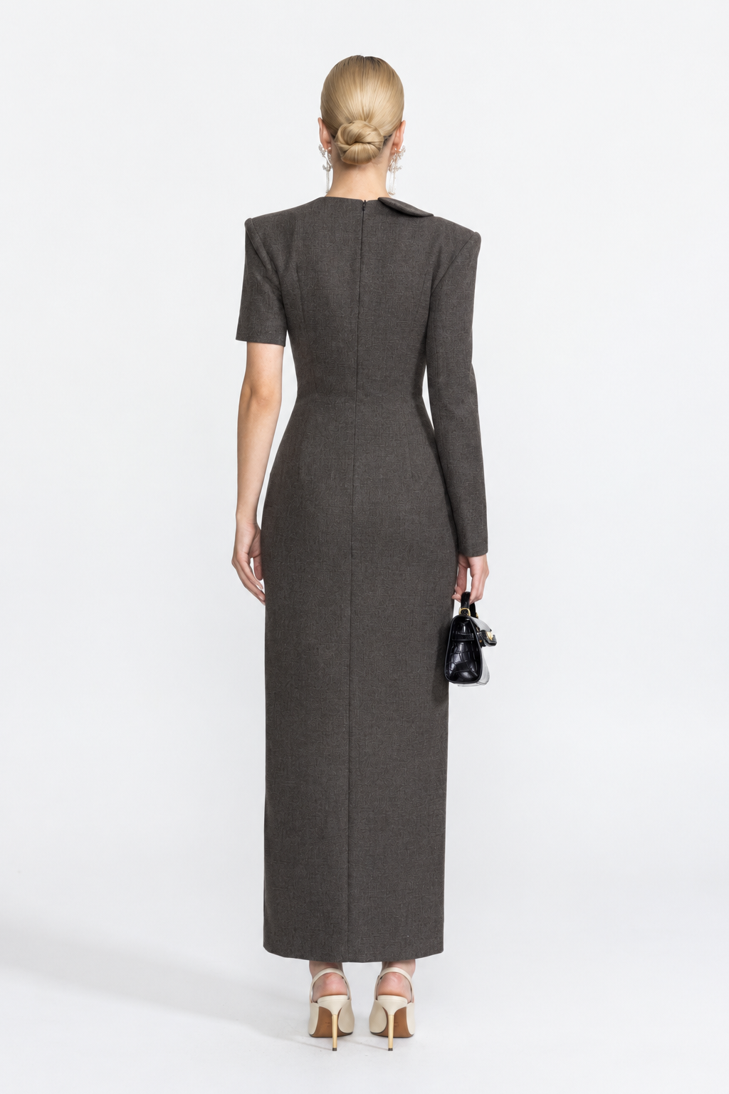 Asymmetrisches Blazer-Maxikleid mit Spitzen-Bustier - Anthrazit 