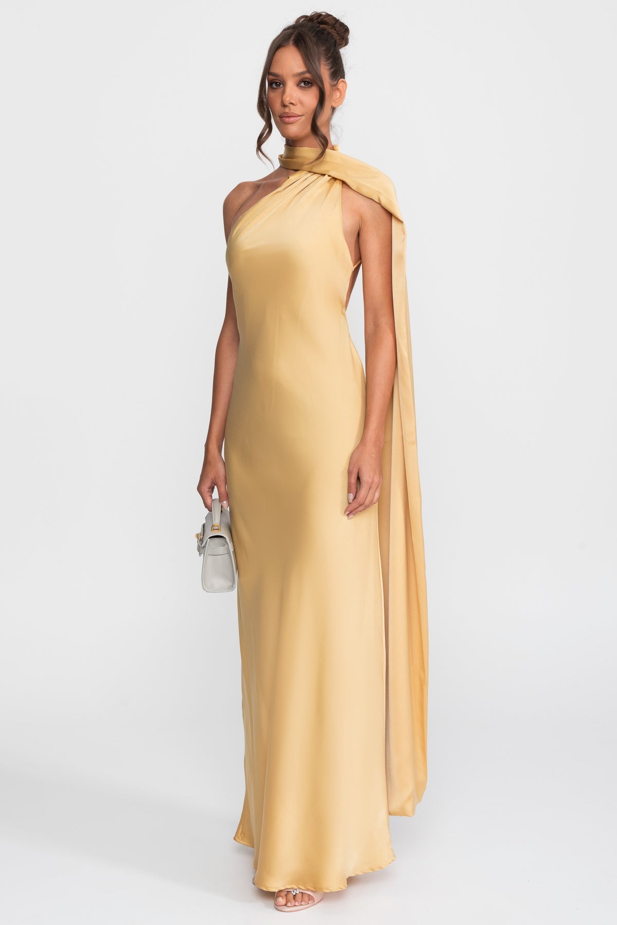 Twist-Halfter-Satin-Slip-Kleid mit asymmetrischem Ausschnitt - Gelb 