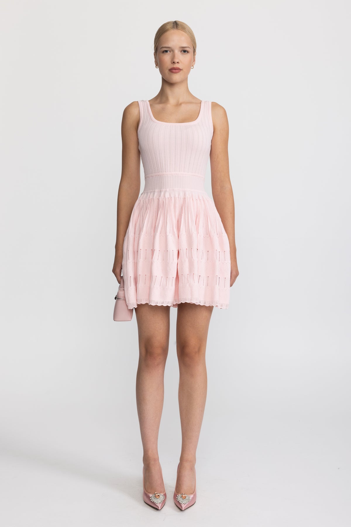 Skater-Minikleid aus Pointelle-Strick - Rosa 