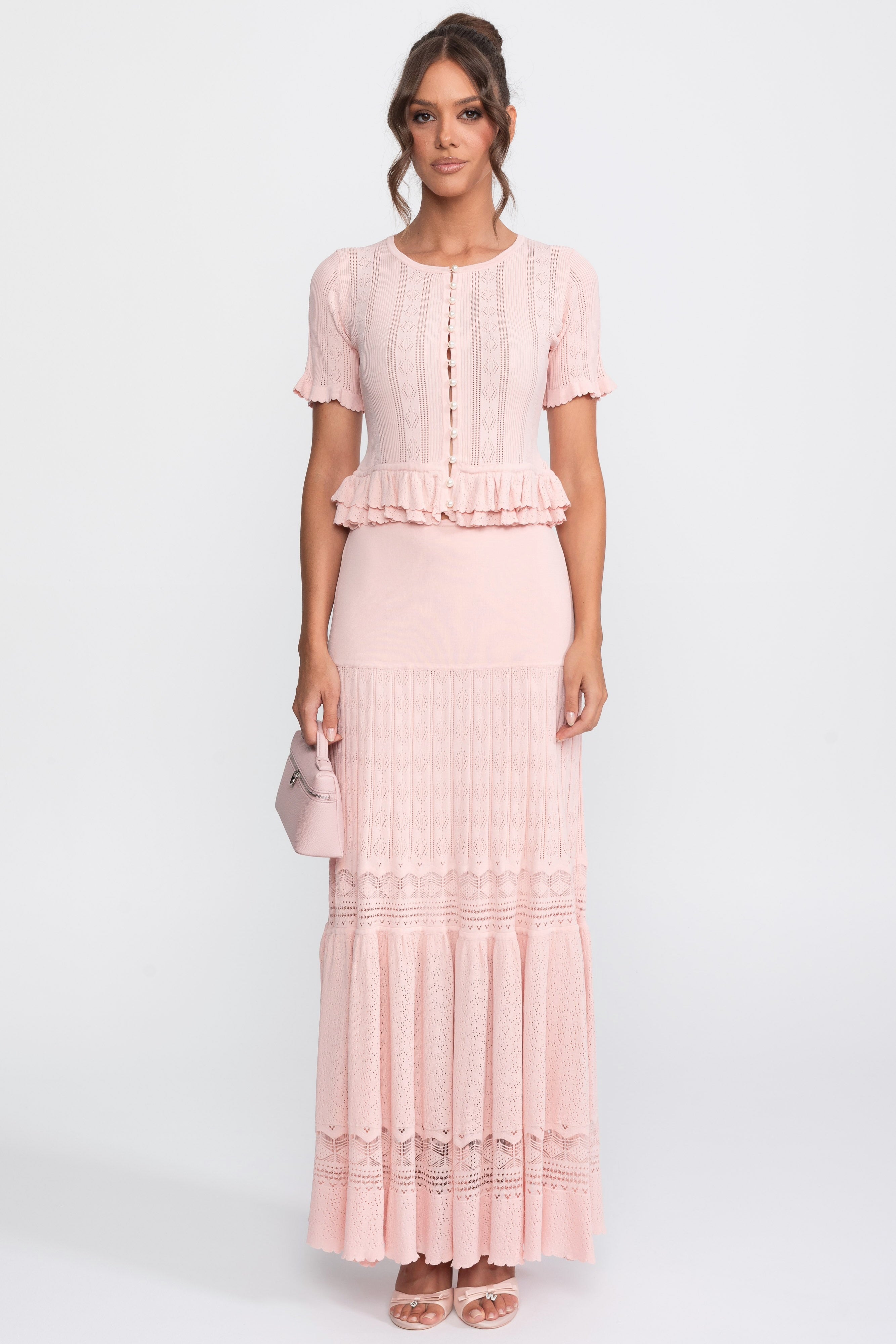 Zweiteiliges Strick-Co-Ord-Set mit gerafftem Bund - Pink 