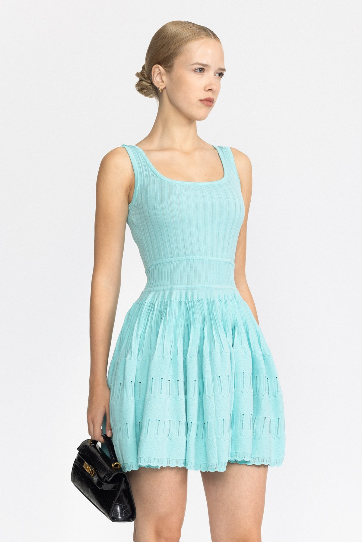Skater-Minikleid aus Pointelle-Strick – Mint 