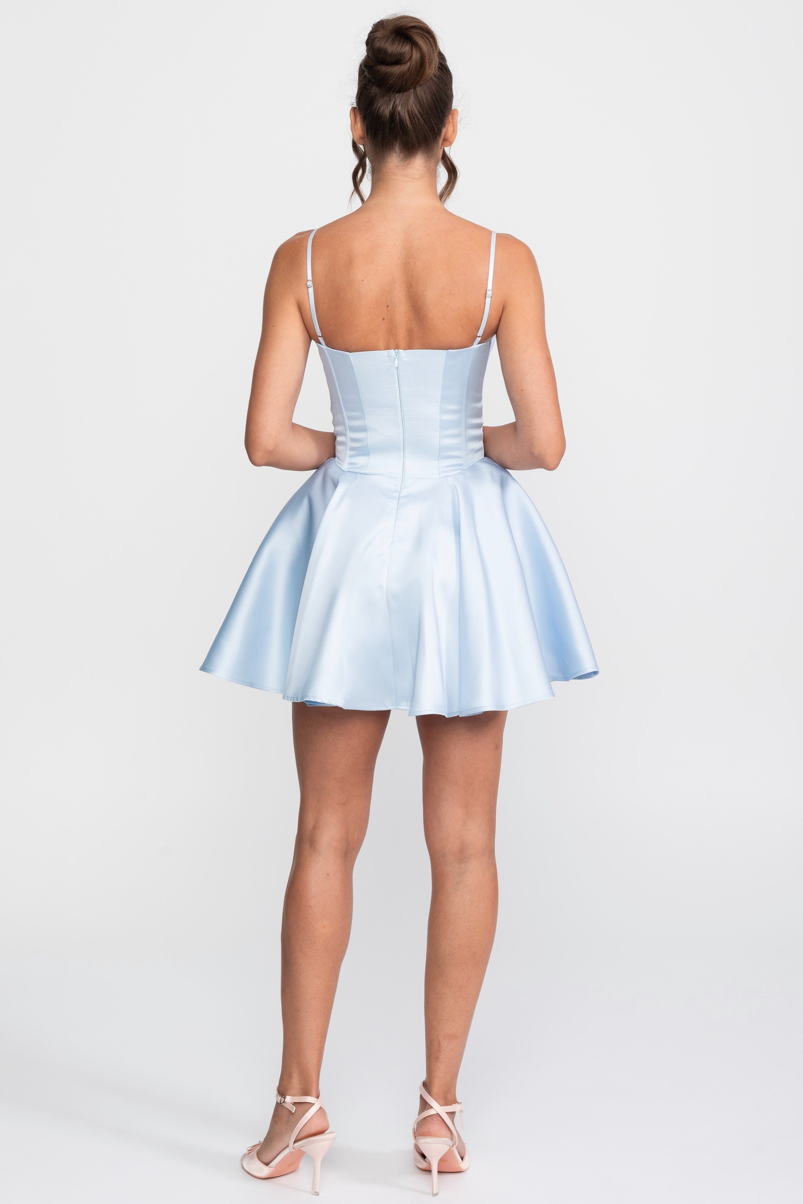 Fit-and-Flare-Kleid mit Rüschen und Sweetheart-Ausschnitt mit Spitzenbesatz - Blau 