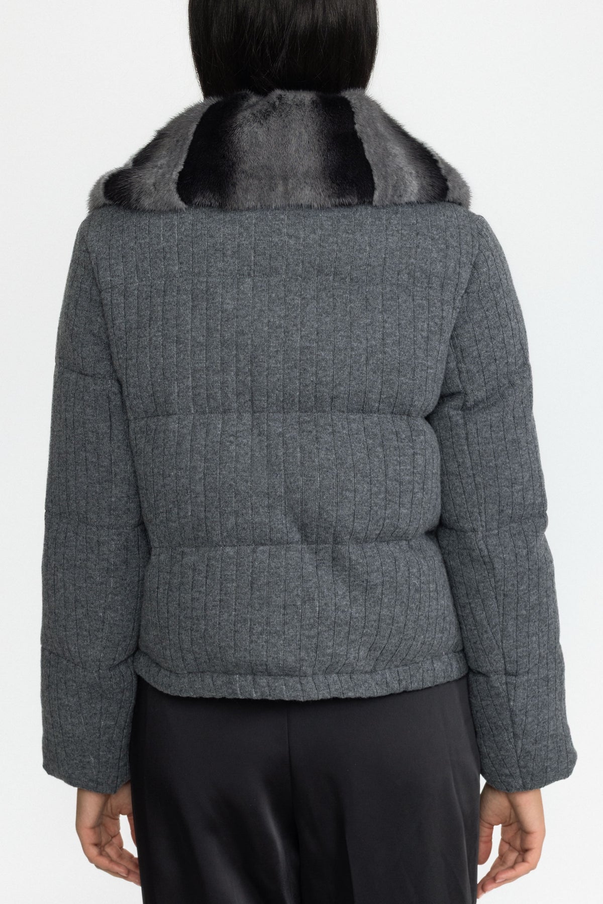 Mink Collar Knit Down Jacket - Grey