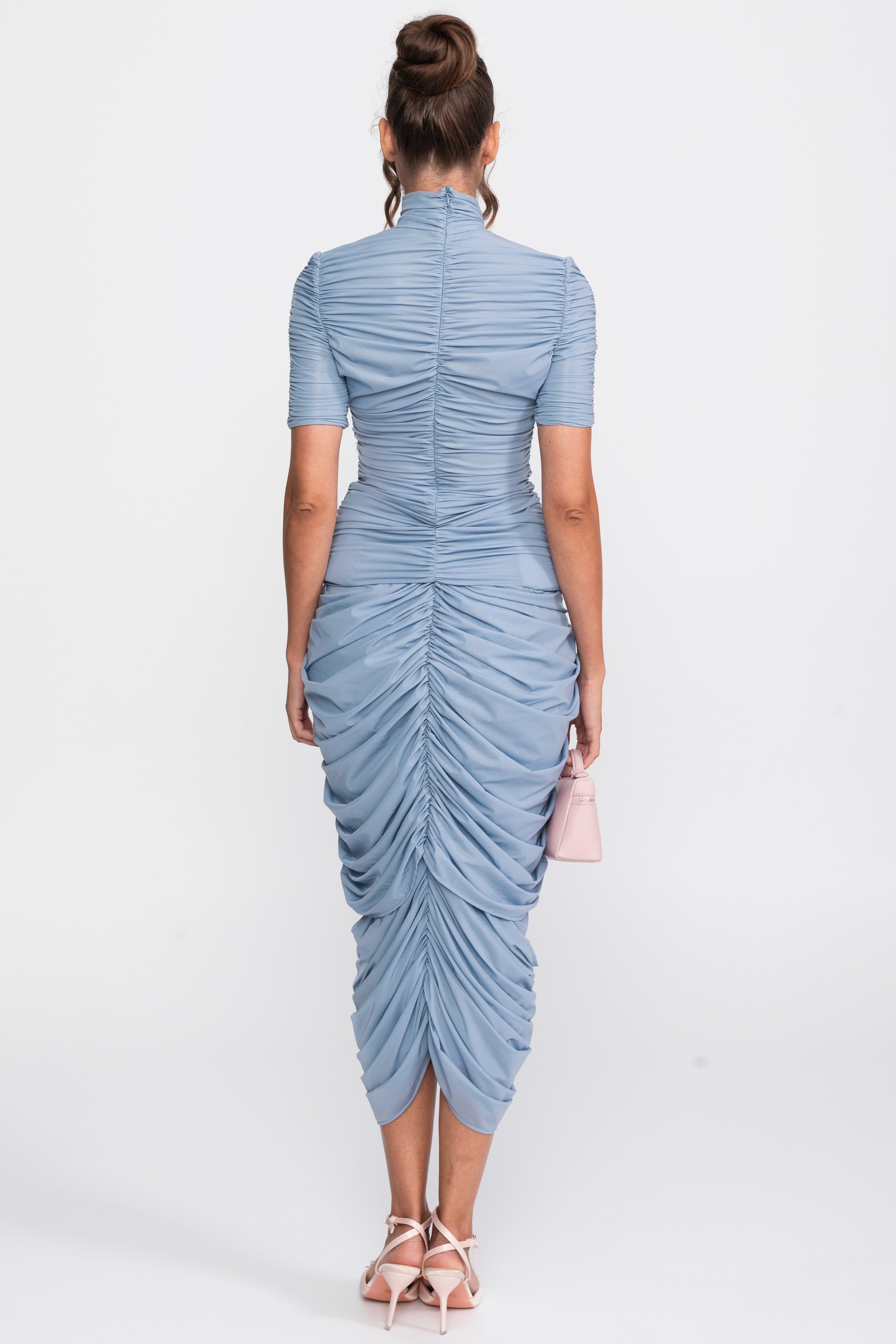 Rosette Co-Ord-Set mit gerafftem Top und passendem Midirock - Blau 
