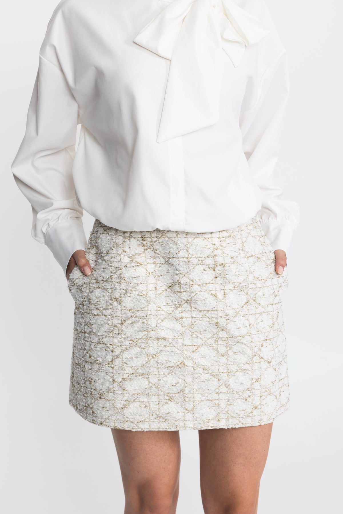 Metallic Jacquard Tweed Jacket and Mini Skirt Co-ord Set - Ivoire