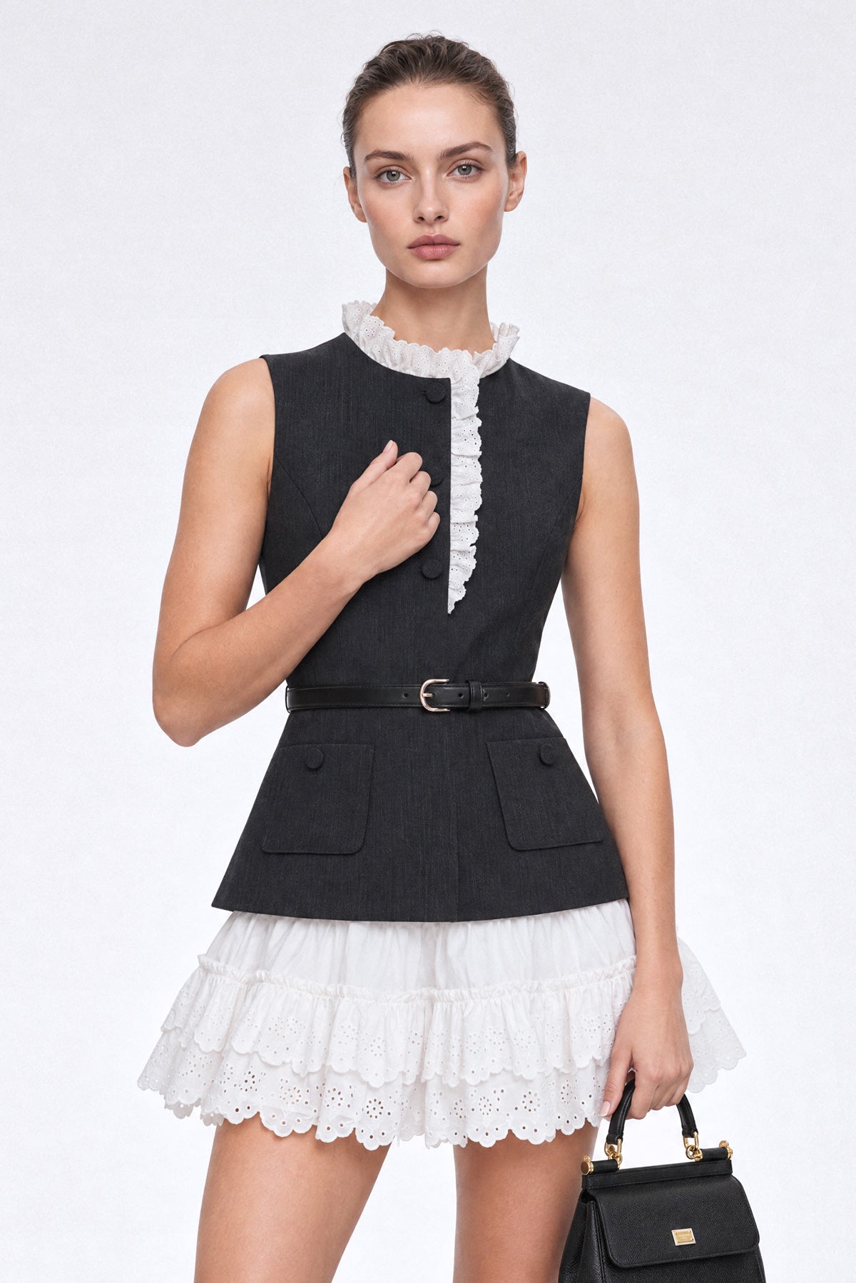 Vest-Mini-Kleid mit Eyelet-Rock - Charcoal 