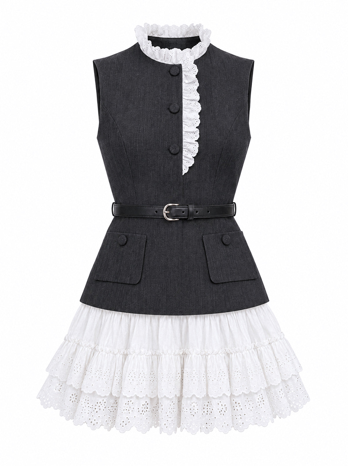 Vest-Mini-Kleid mit Eyelet-Rock - Charcoal 