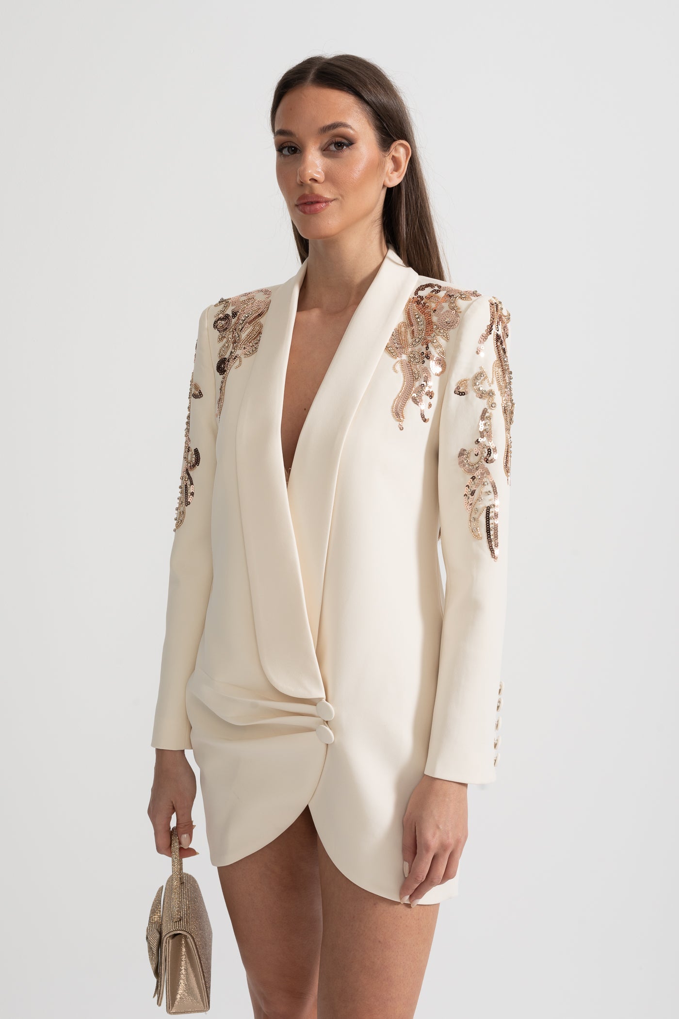 Draping Blazer With Intricate Shoulder Embroidery - Ivoire