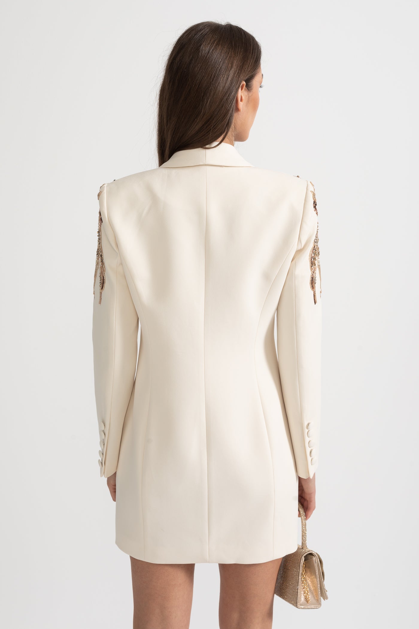Draping Blazer With Intricate Shoulder Embroidery - Ivoire