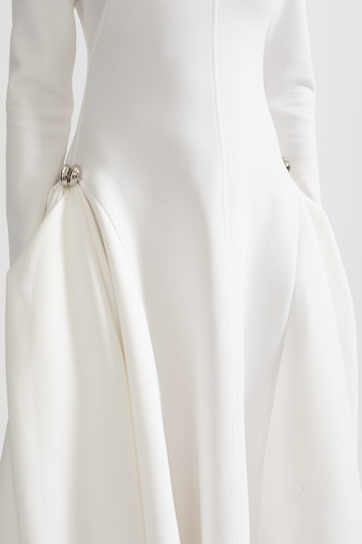 Long-Sleeved Dress With Asymmetrical Hem And Structured Silhouette - White