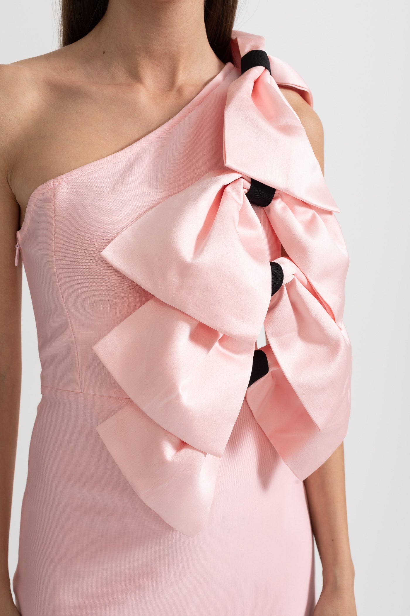 One-Shoulder Mini Dress with Oversized Bow Detailing - Pink