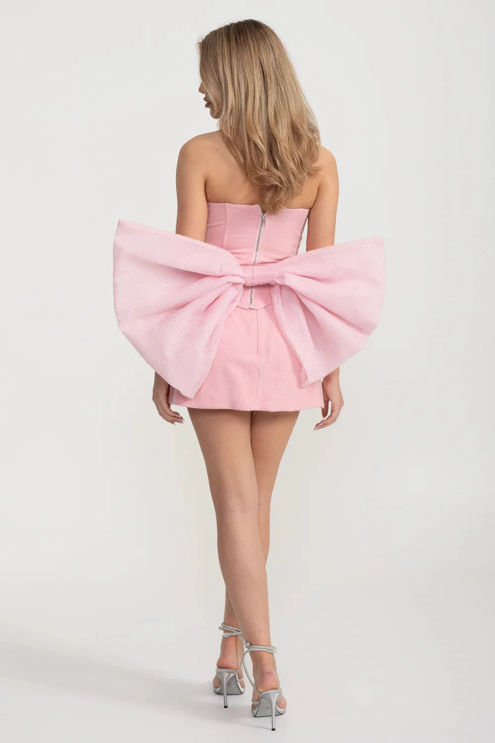 Mini Corset Set With Oversized Back Bow - Pink