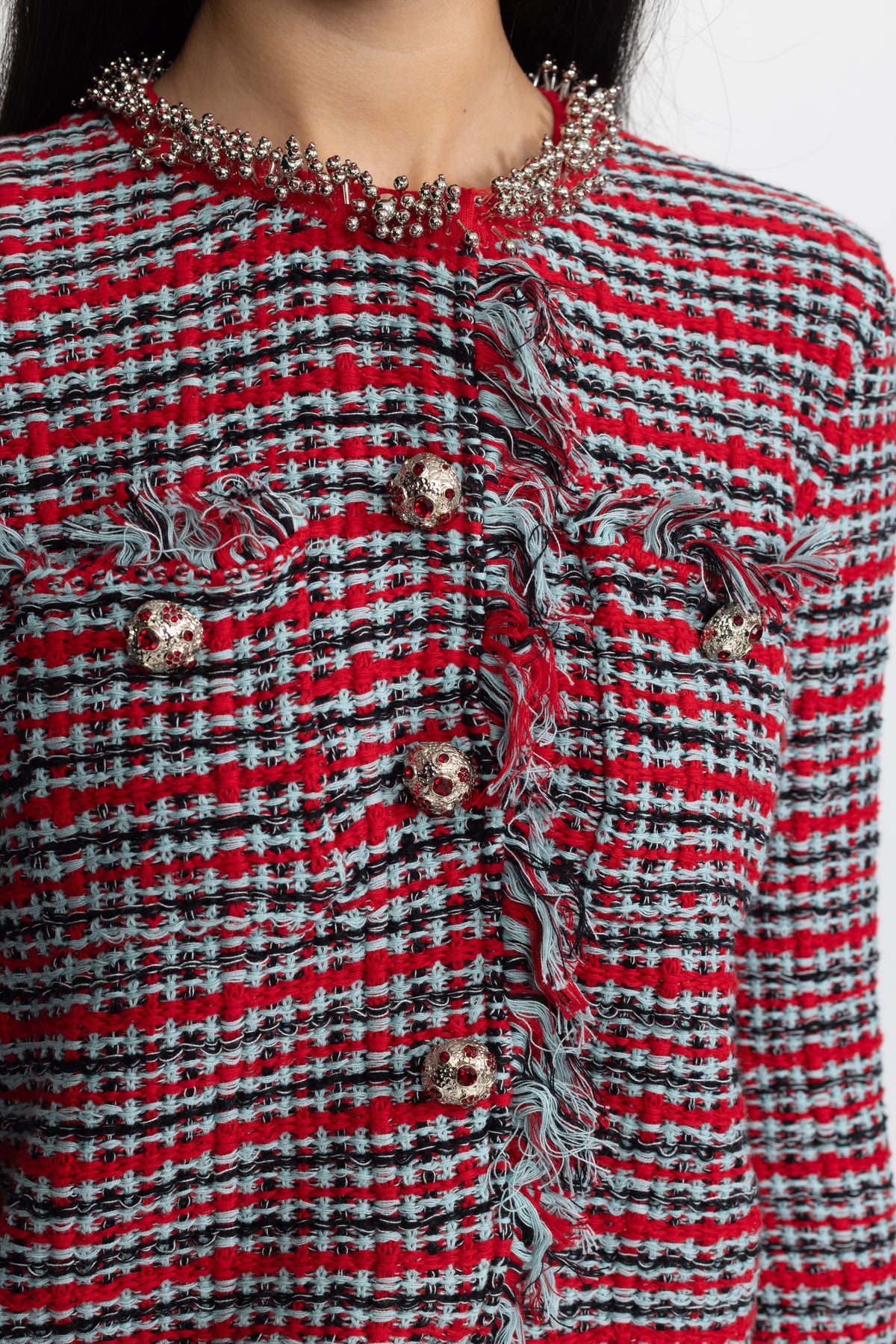 Tweedjacke mit Fransen und Midirock im Co-ord-Set - Rot Multi 
