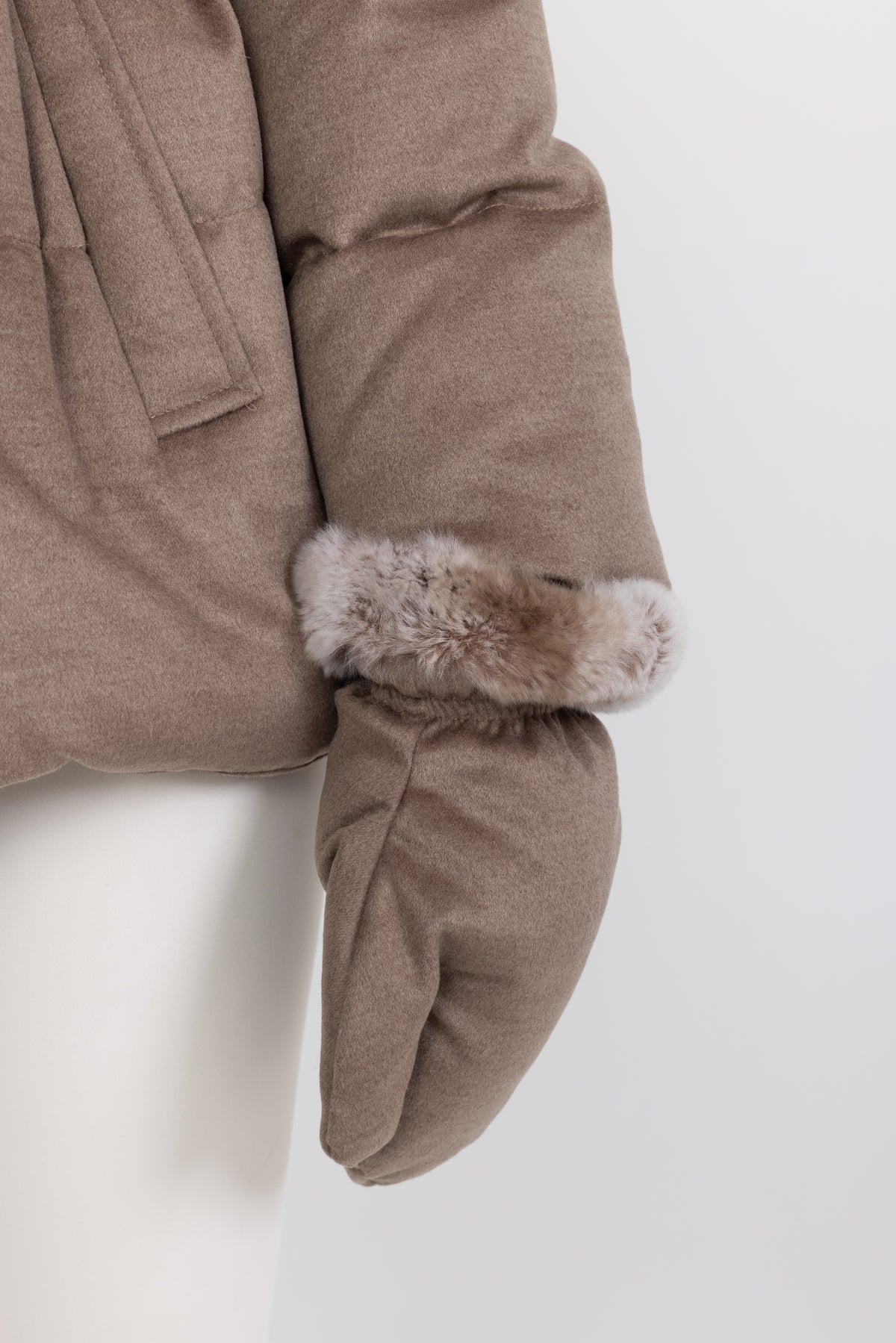 Rex Rabbit Fur Collar Cotton-Silk Down Jacket - Taupe