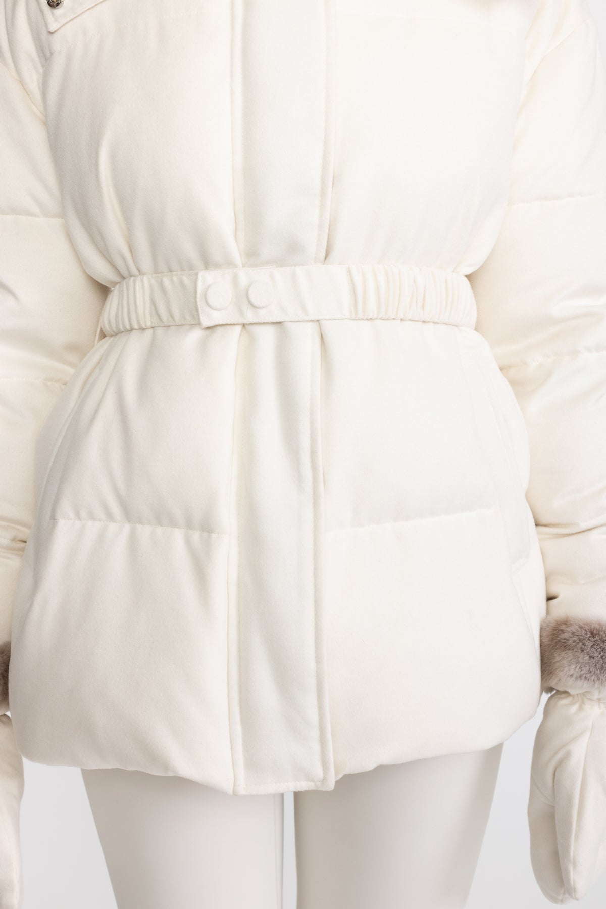 Rex Rabbit Fur Collar Cotton-Silk Down Jacket - Ivoire