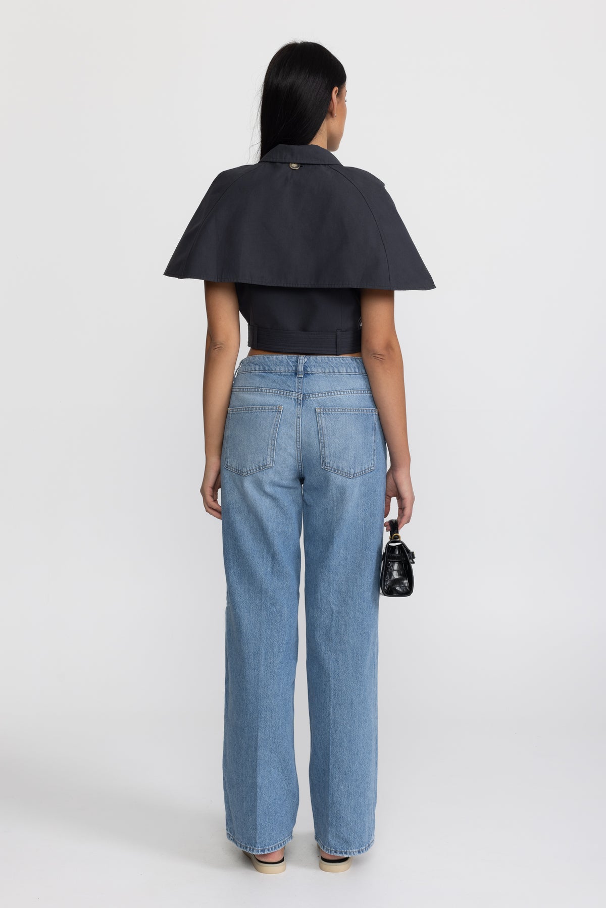 Kurz geschnittenes Trench-Cape-Top mit Gürtel - Navy 