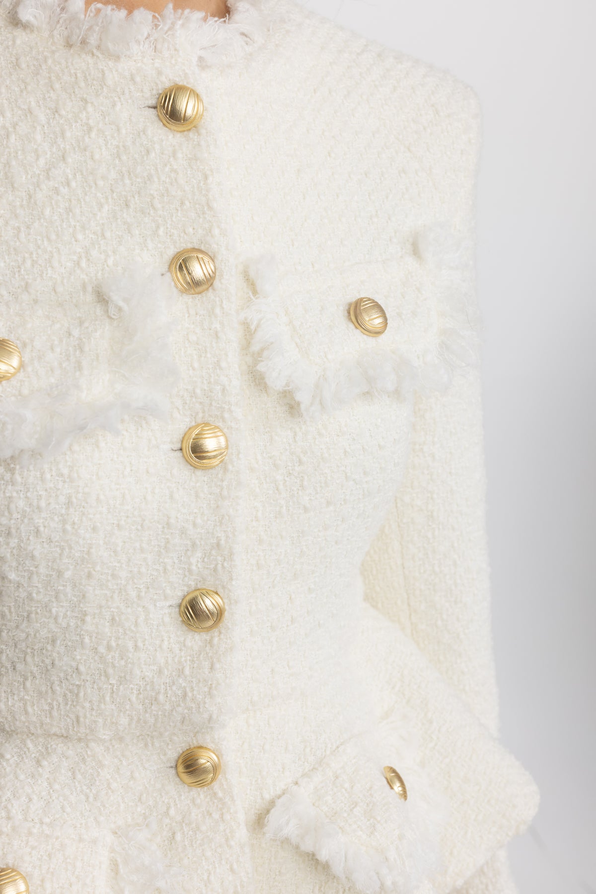 Tweed-Peplumjacke mit Fransensaum - Ivoire 