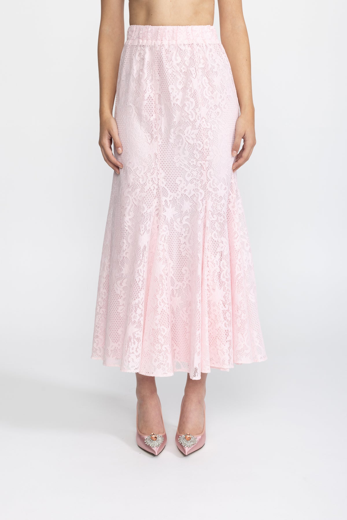 Plissierte Chiffonbluse und Meerjungfrauenrock aus Spitze im Co-ord-Set - Pink 