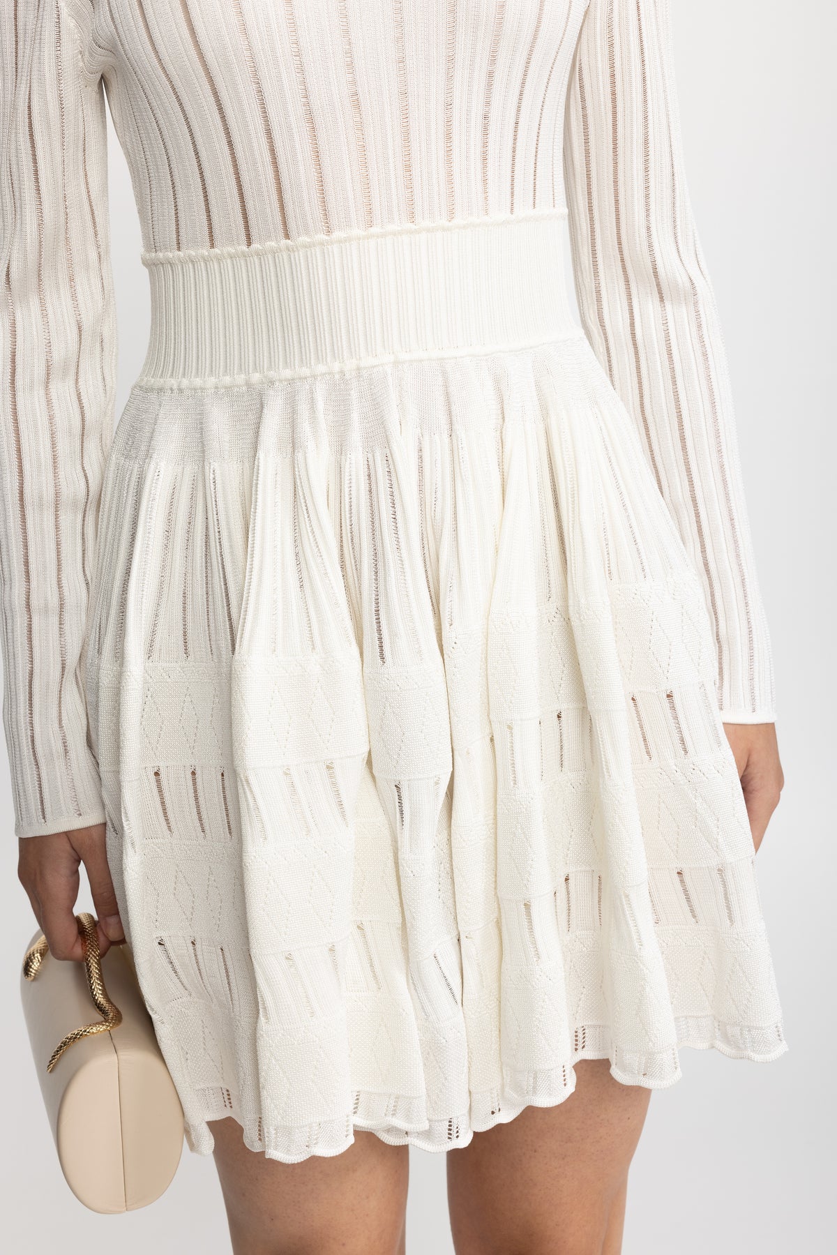Ladder Knit Scoop Neck Skater Mini Dress - White