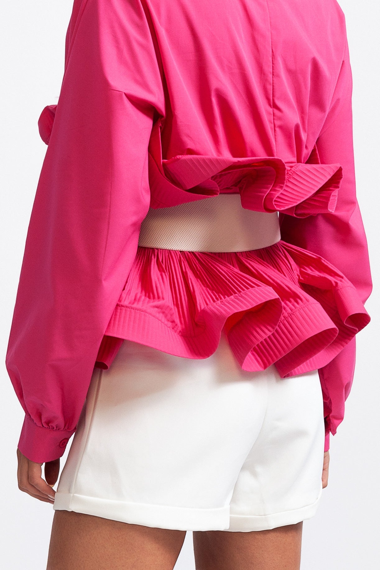 Ruffle Shirt with Massive Belt - Fuchsia