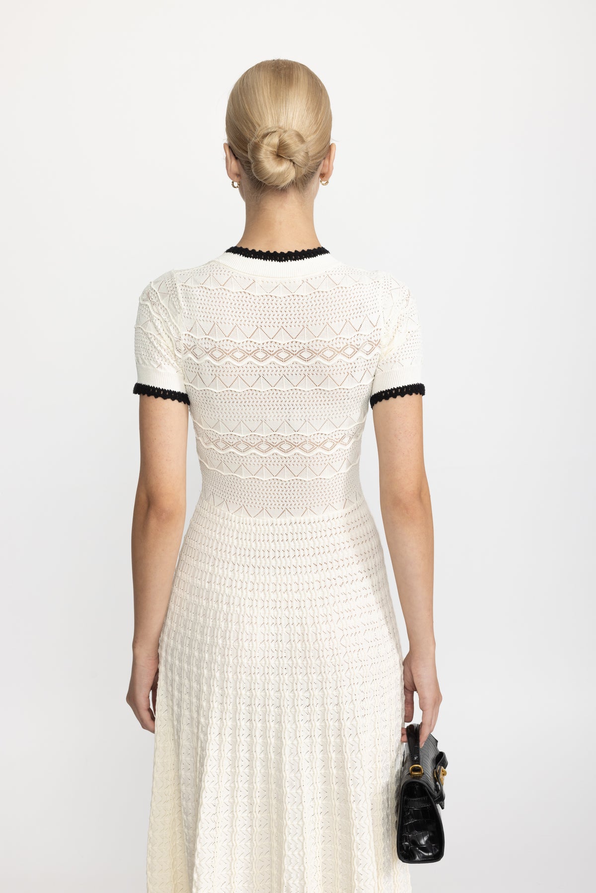 Pointelle Knit Belted Midi Dress - Ivoire