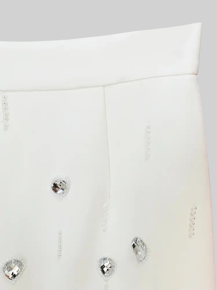 Diamond Embellished Co-Ord with Mini Skirt - White