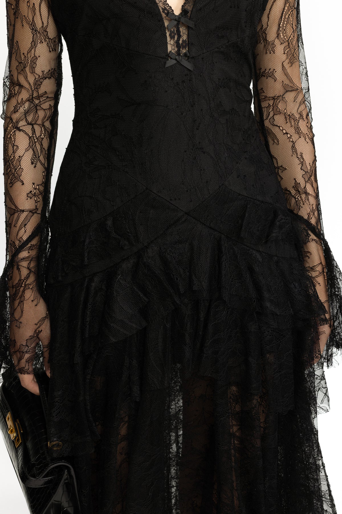 Chantilly Lace Tiered Maxi Dress - Black