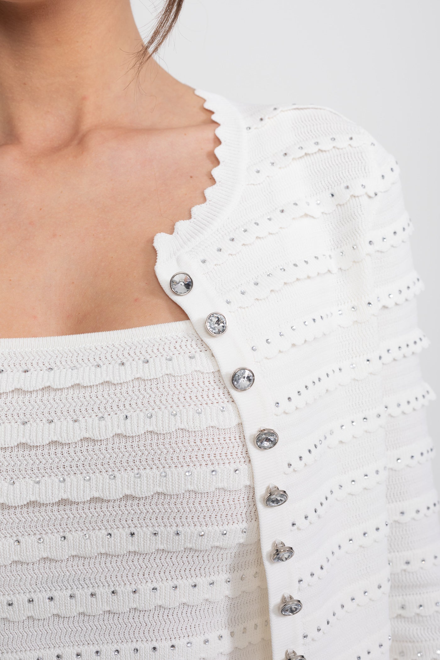 Textured Knit 3 Piece Set With Blazer, Top and Midi Skirt - White