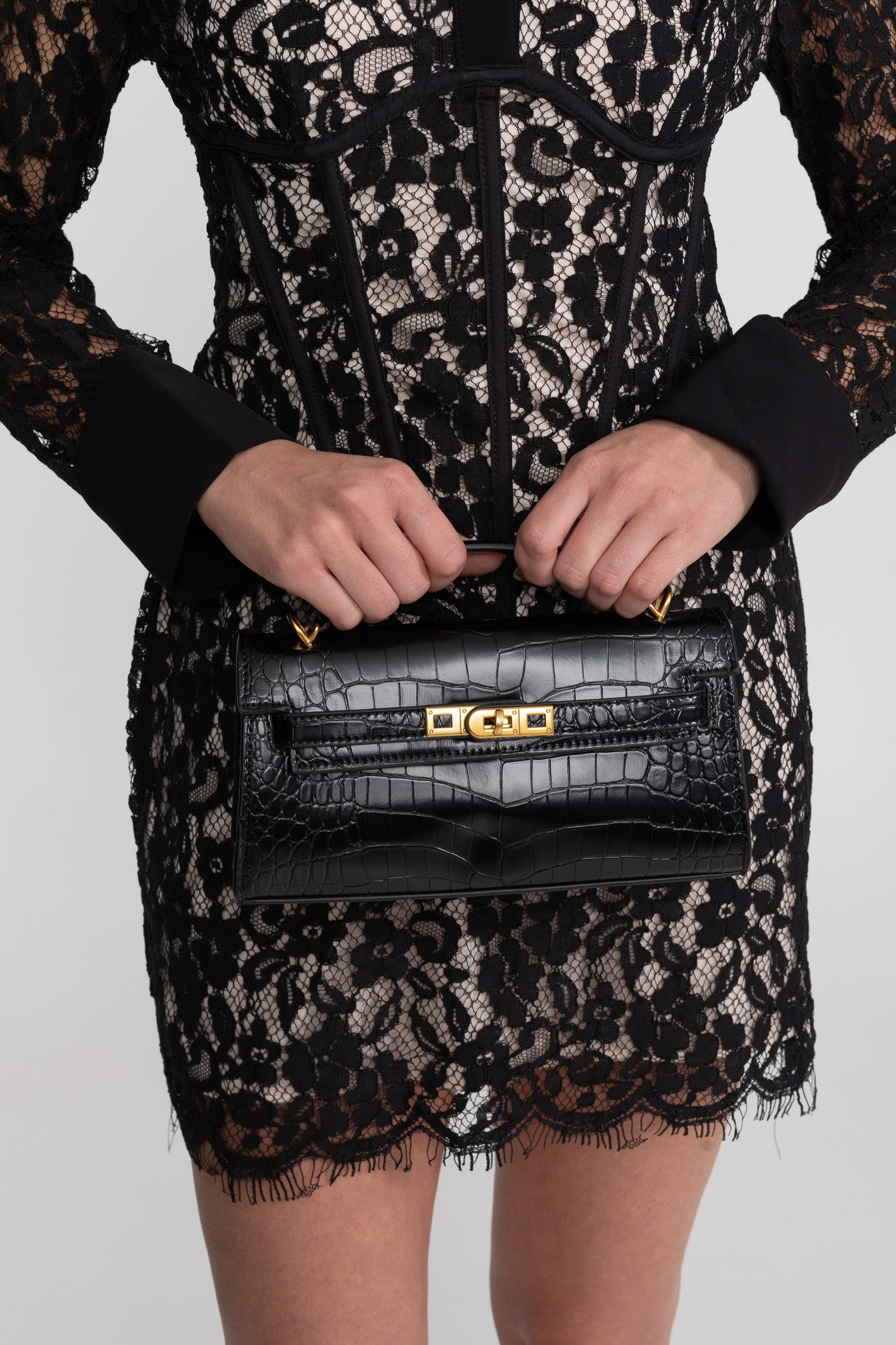 Structured Kelly-Style Mini Bag With Gold-Tone Hardware - Black