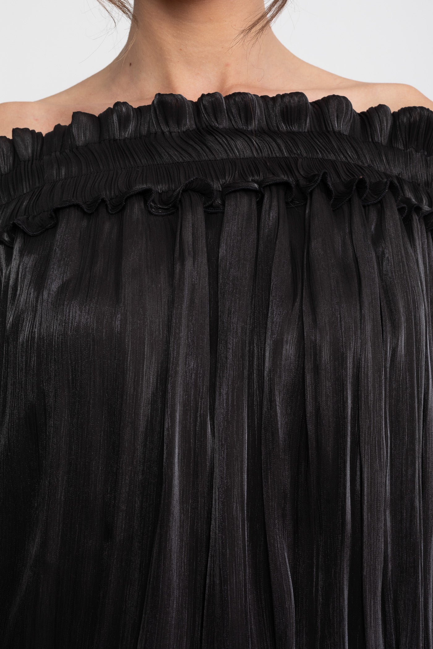 Off-Shoulder Ruffle Mini Dress With Draped Sleeves - Black