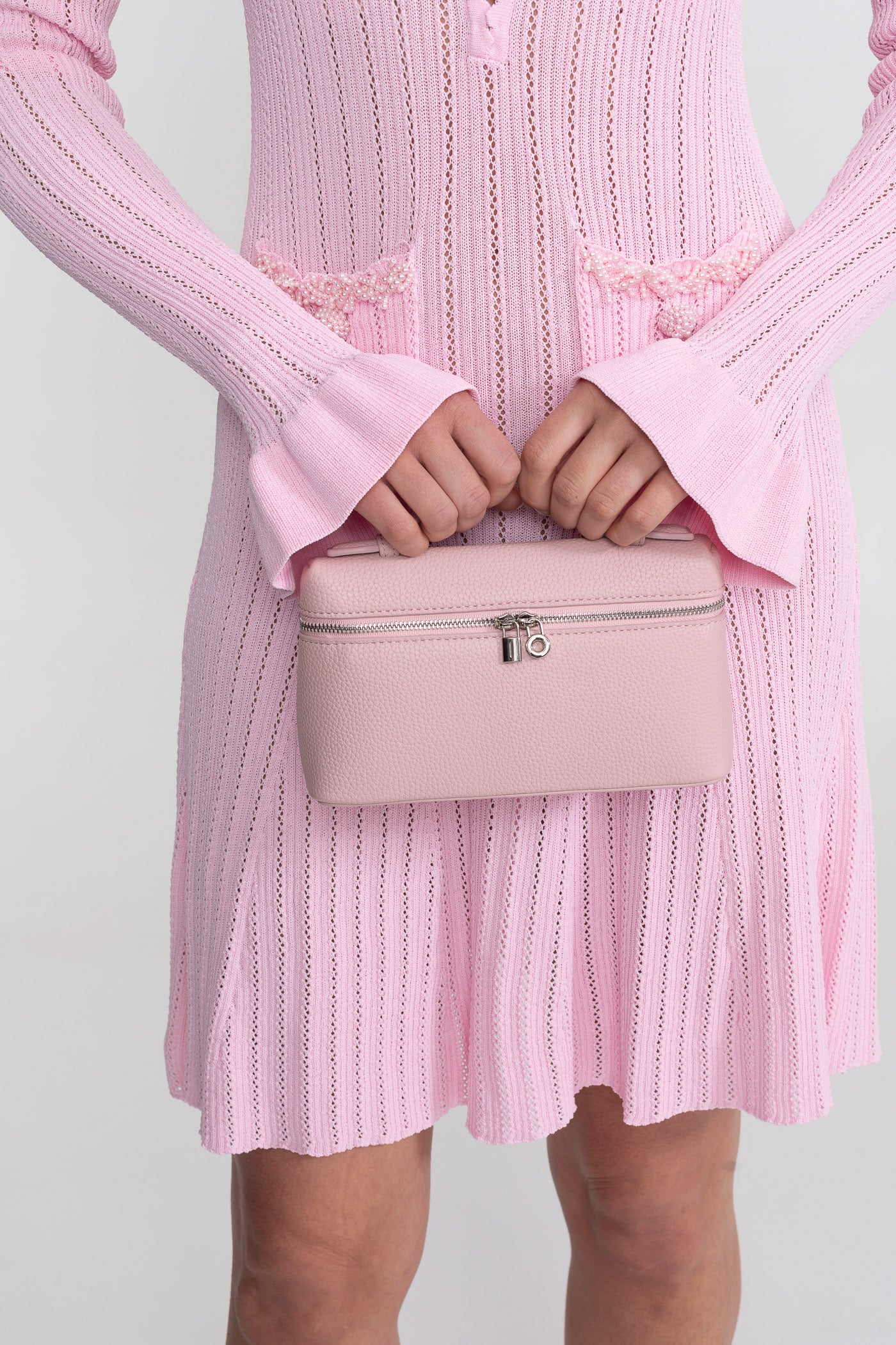 Strukturierte Vanity-Tasche mit Henkel oben - Pink 