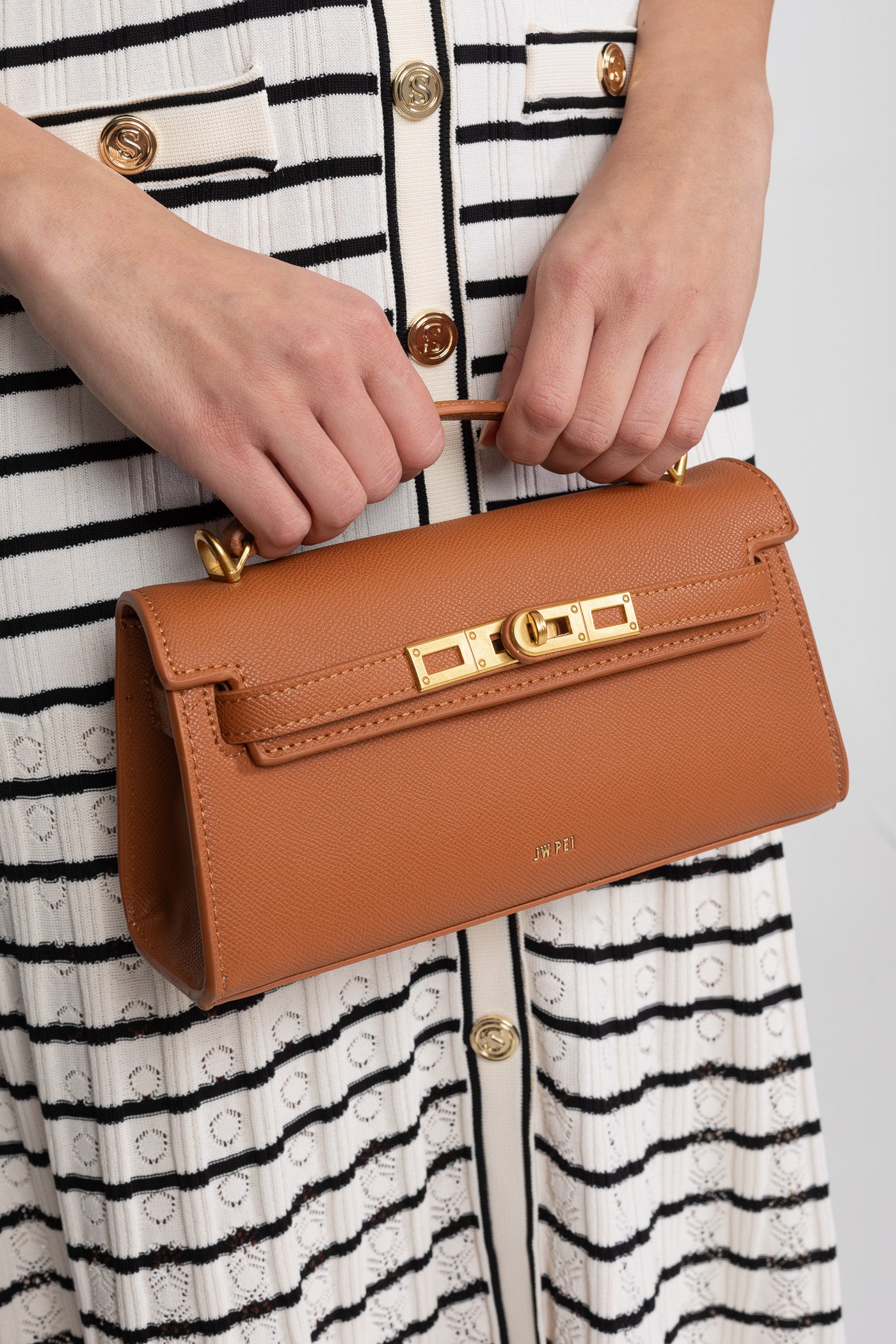 Structured Kelly-Style Mini Bag With Gold-Tone Hardware - Brown