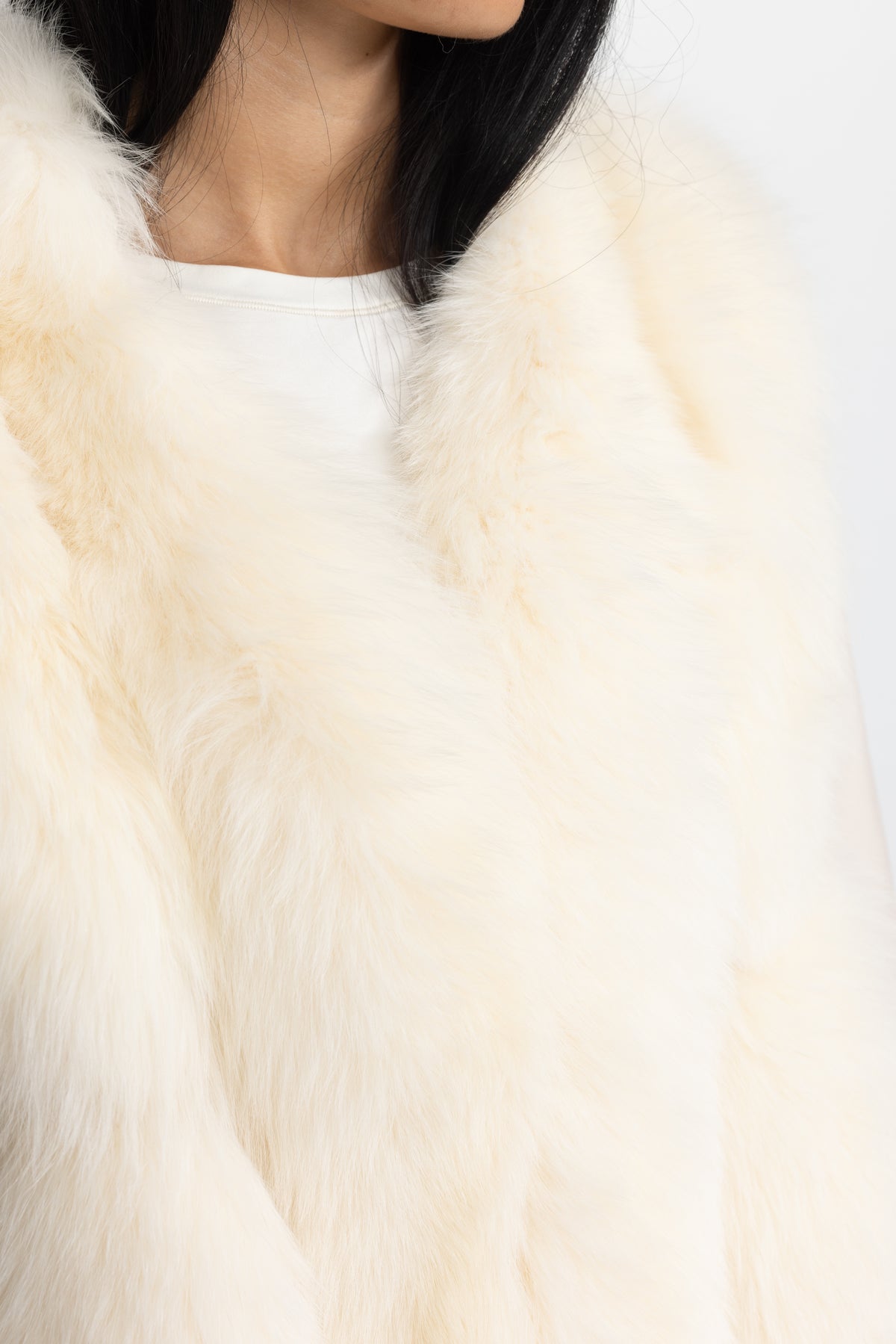Shearling-Jacke mit Fuchspelzbesatz - Ivoire 