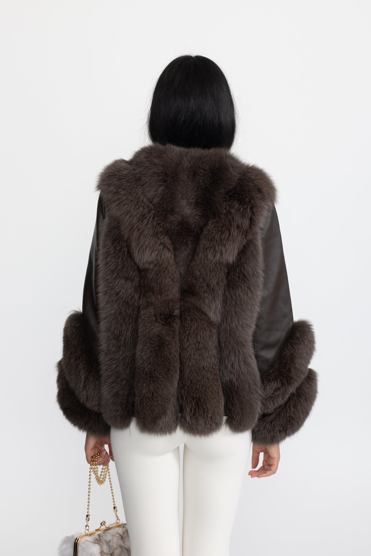Fox Fur Panel Shearling Jacket - Chocolate