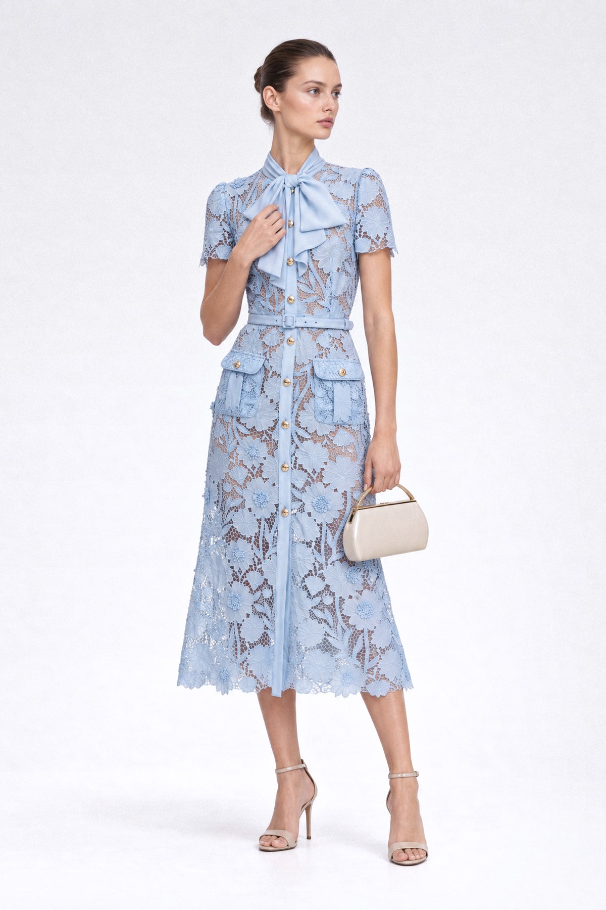 Guipure Lace Shirt Dress - Powder Blue