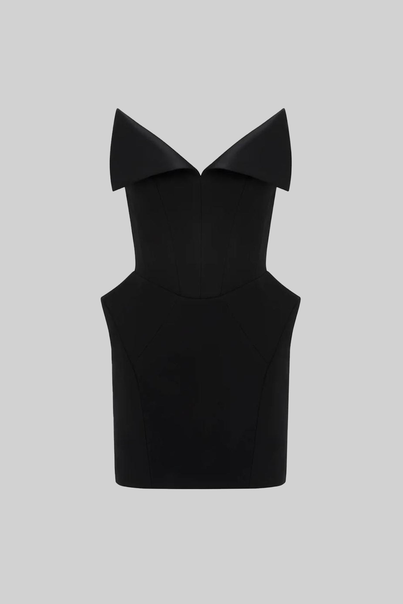 Structured Corset Mini Dress With Folded Collar-style Neckline – Black