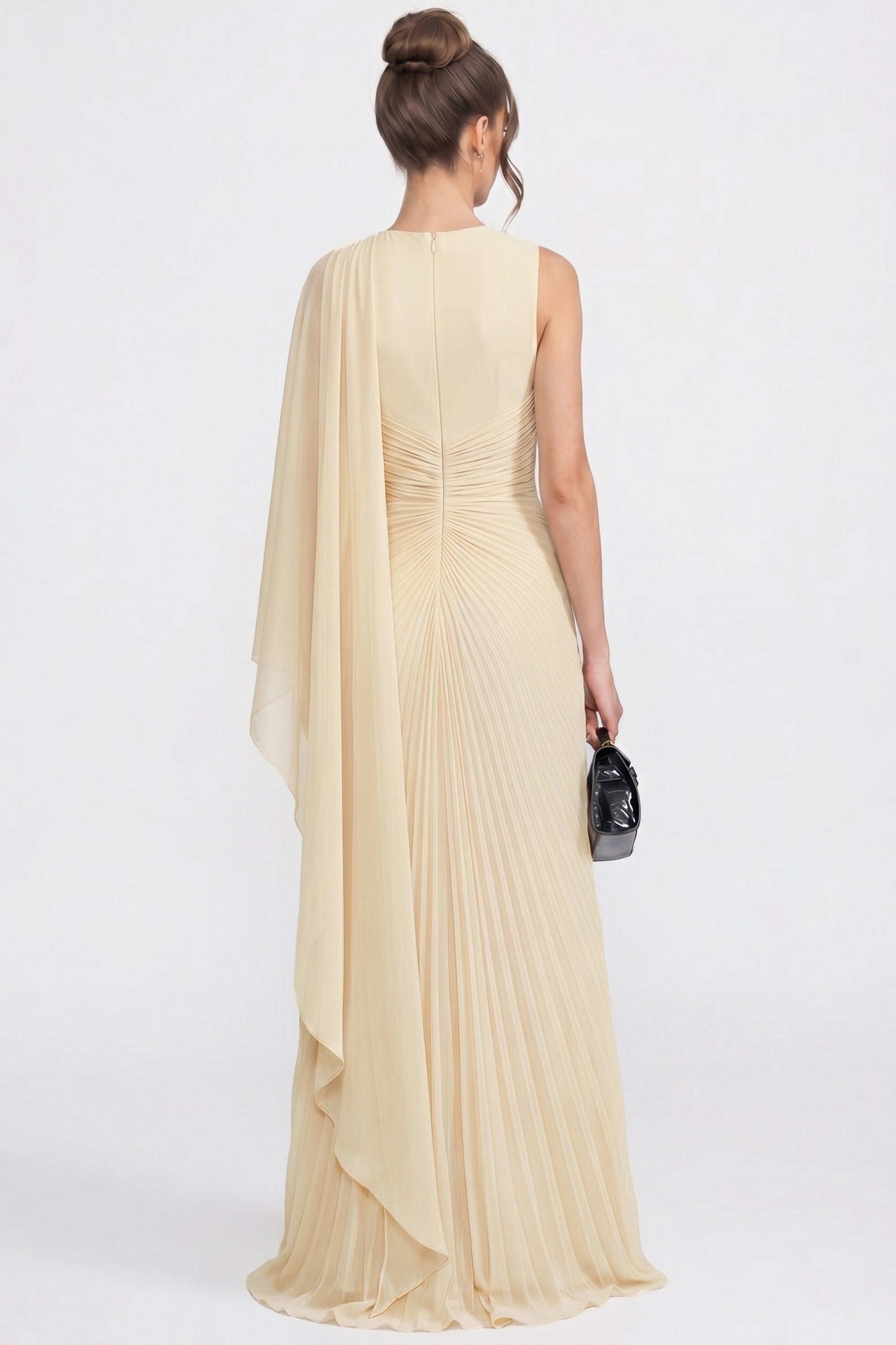 Maxikleid mit einer Schulter und Drapierung mit transparentem Schal-Detail - Gelb 