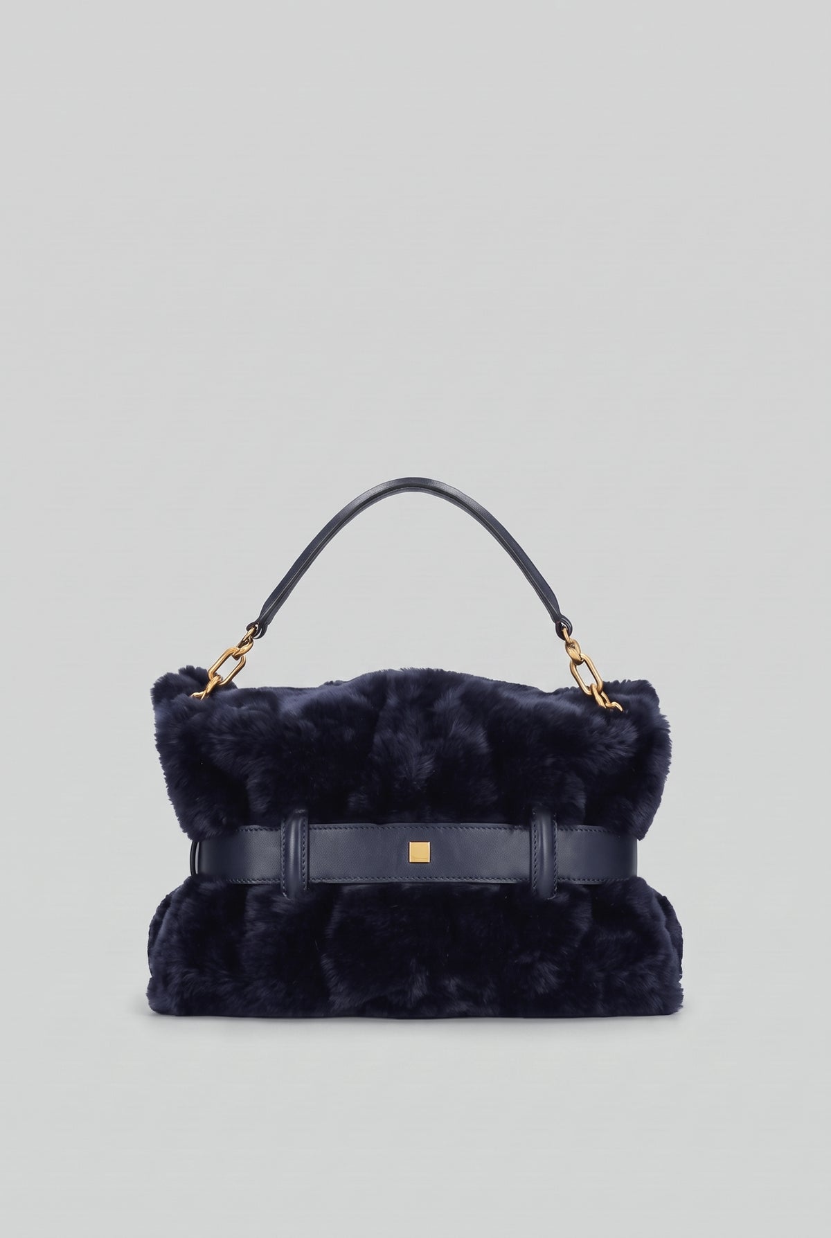 Handtasche aus Faux Fur mit Gürtelschnallen-Detail – Dunkelblau 