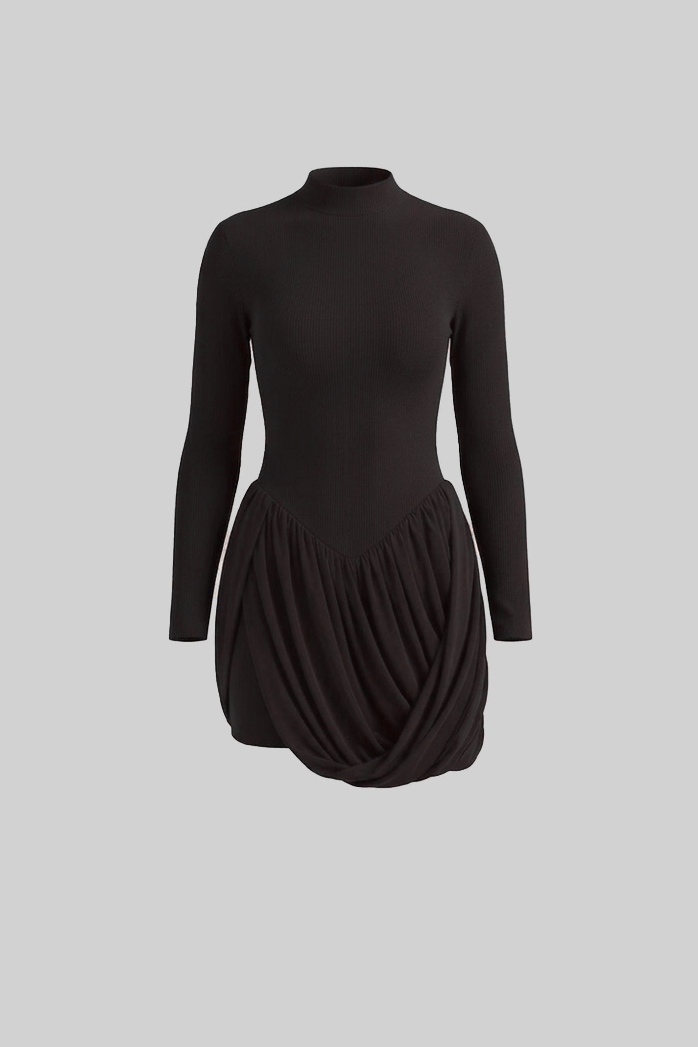 Langärmeliges Minikleid mit drapiertem Bubble-Rock – Schwarz 